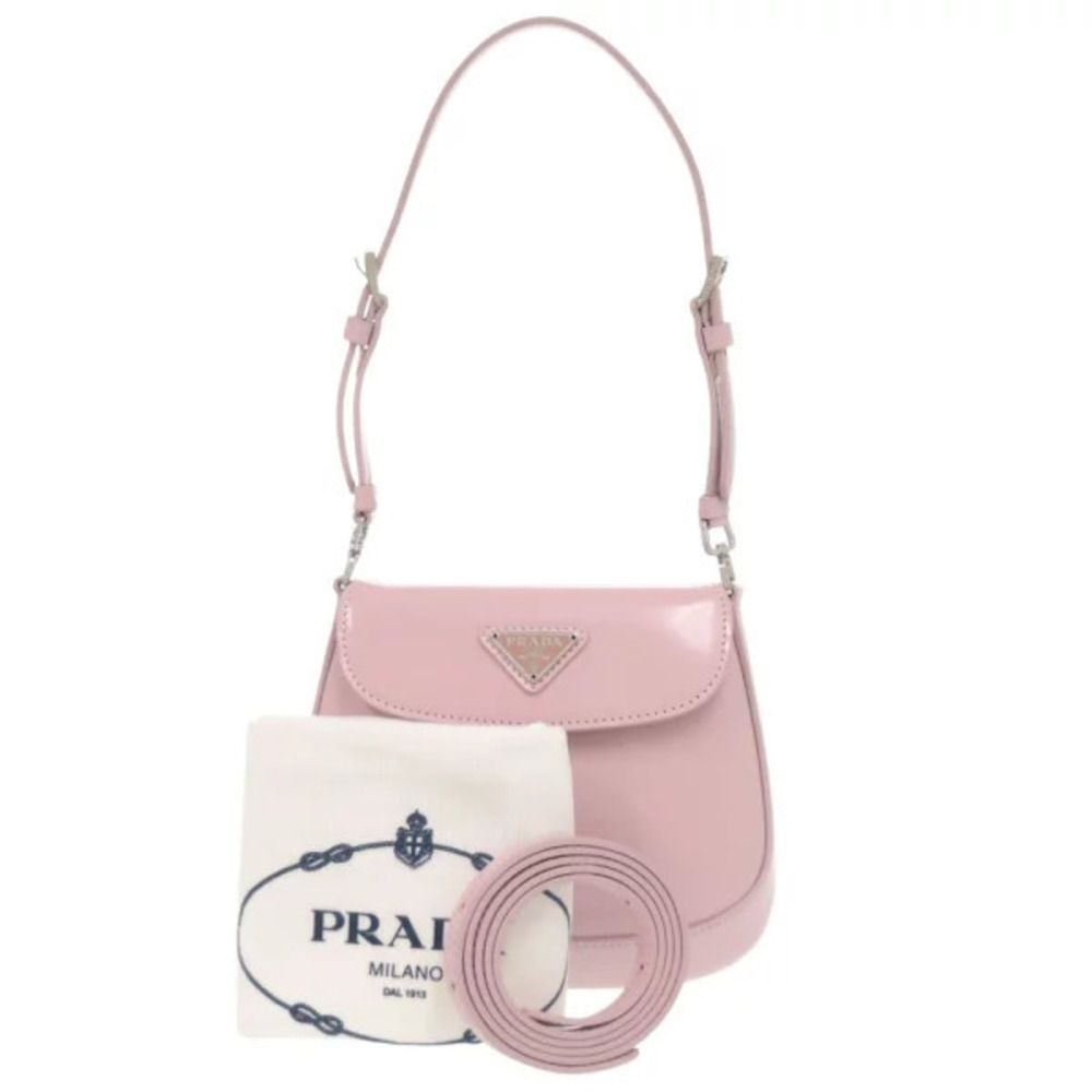 Prada Shoulder Triangle SPAZZOLATO Logo Pink Leather Bag
